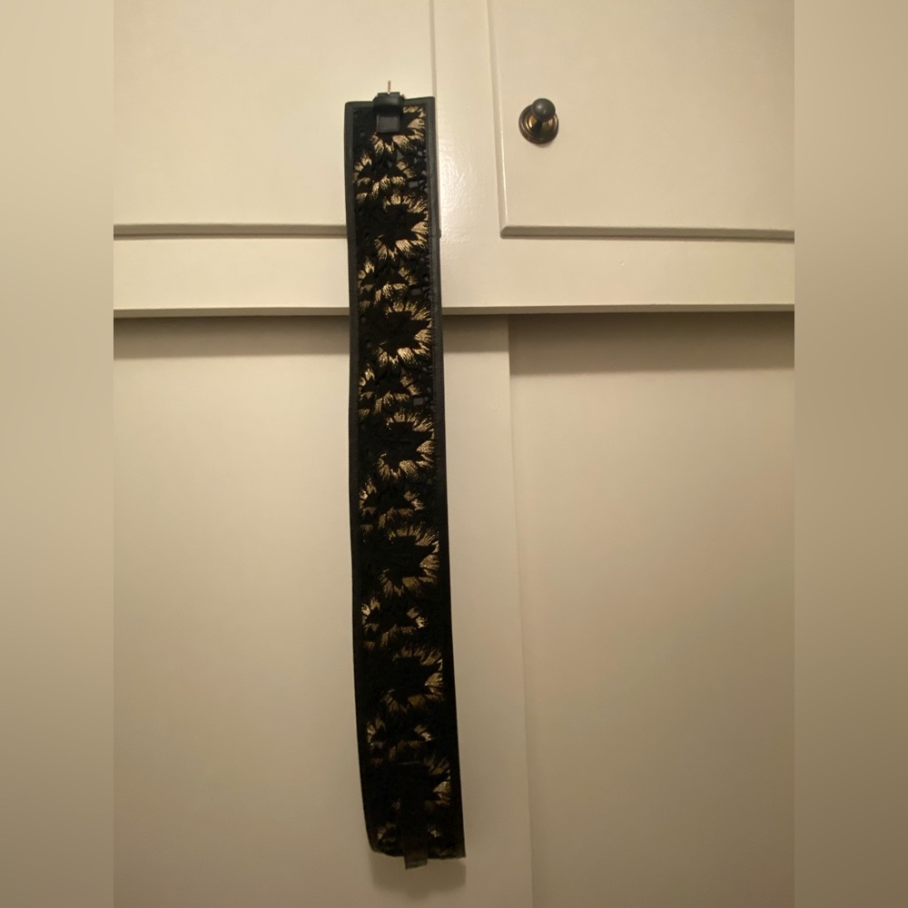 Banana Republic Embroidered and stitched gold and black leather wide belt